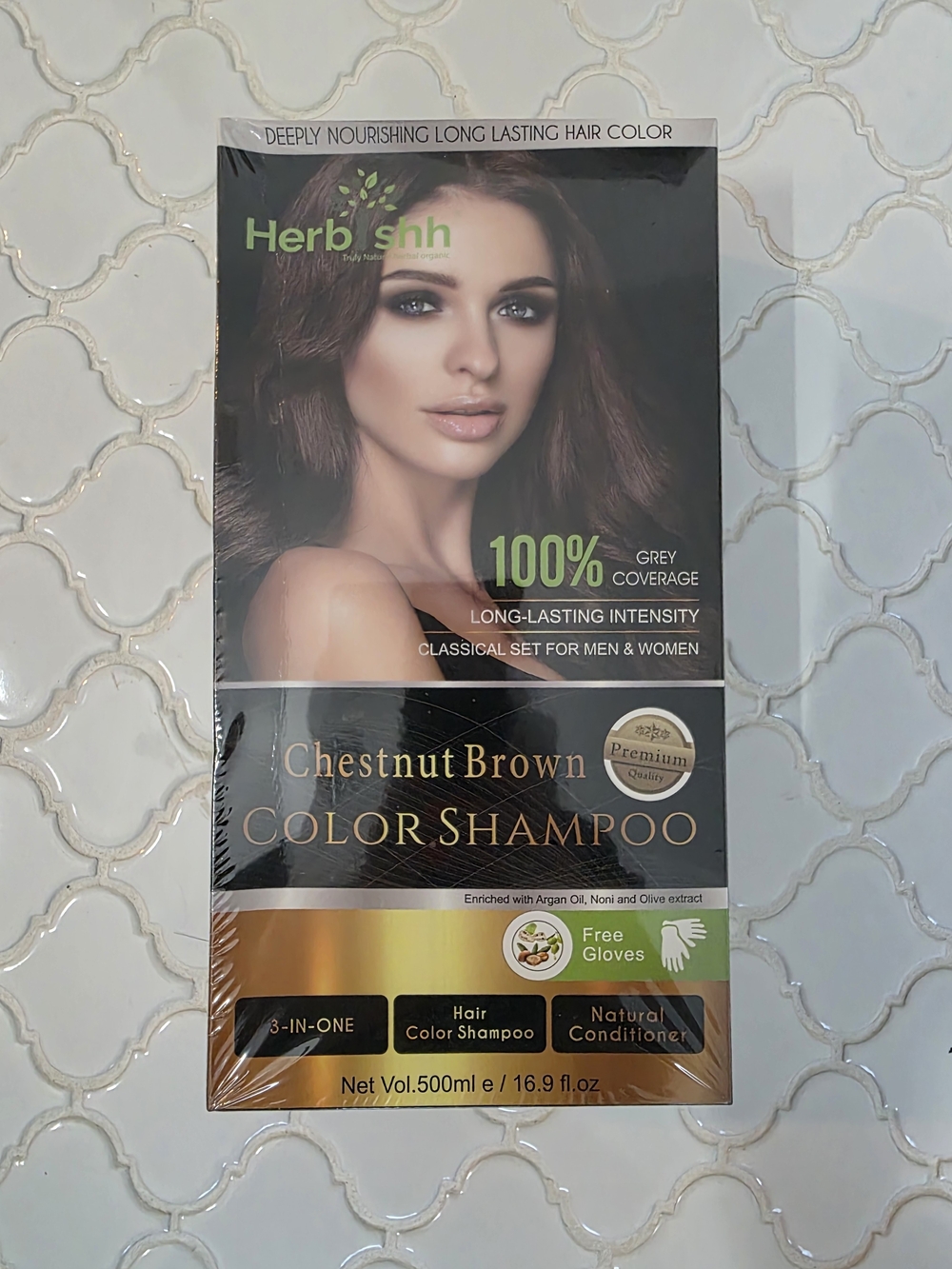 Hair Herbishh Chestnut Brown PPD Free Hair Color Shampoo Gray Coverage 500ml